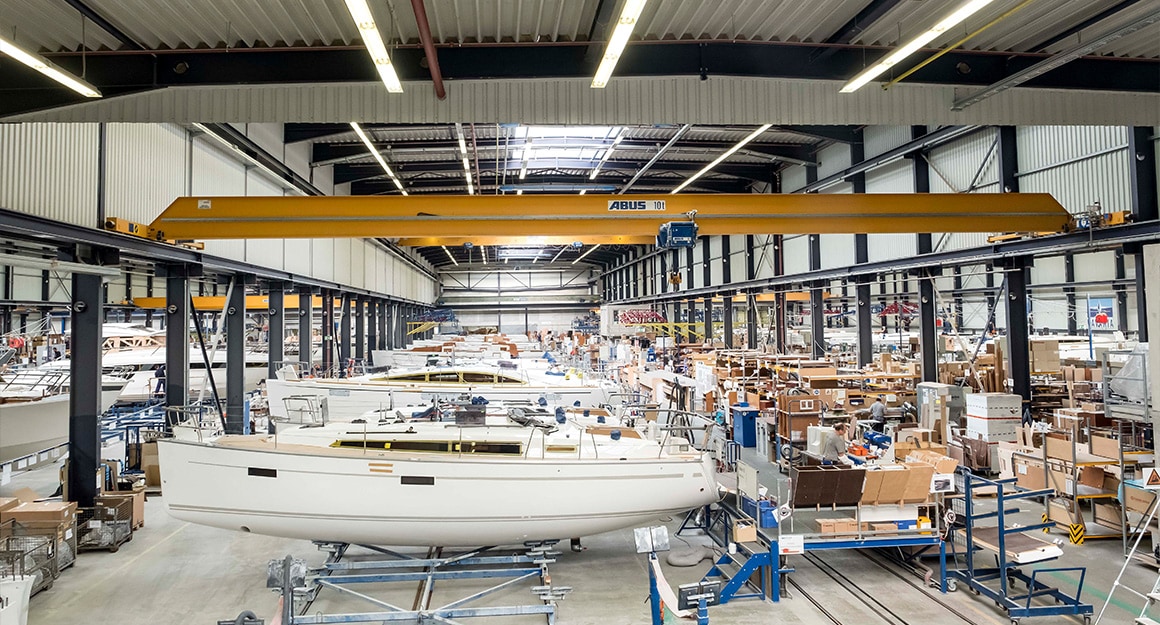 Yachts in the shipyard of BAVARIA YACHTS