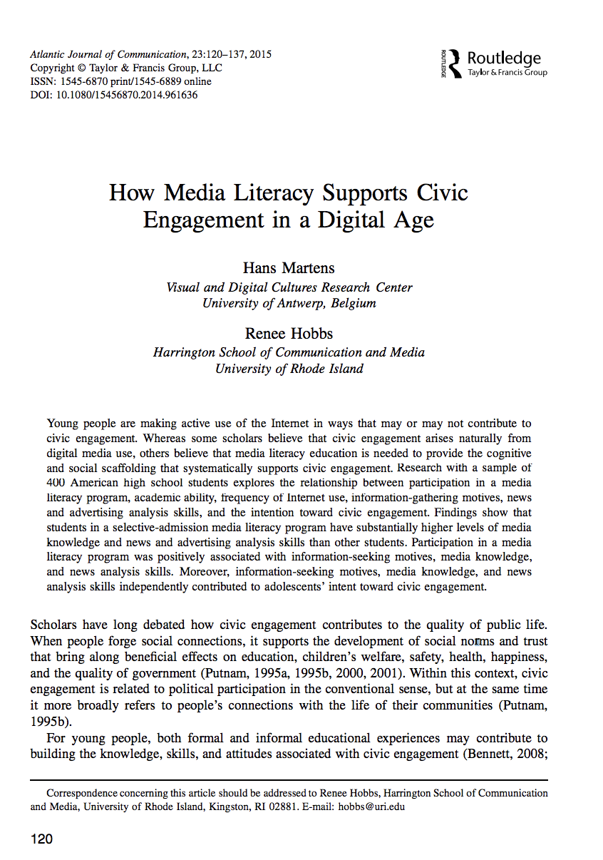 How Media Literacy Supports Civic Engagement in a Digital Age