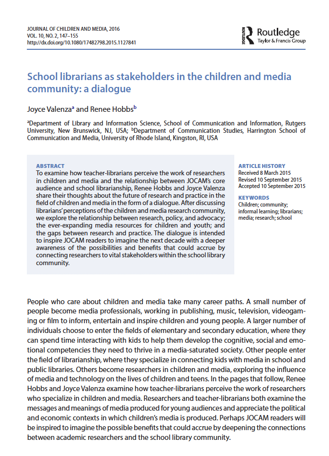 School librarians as stakeholders in the children and media community: A dialogue